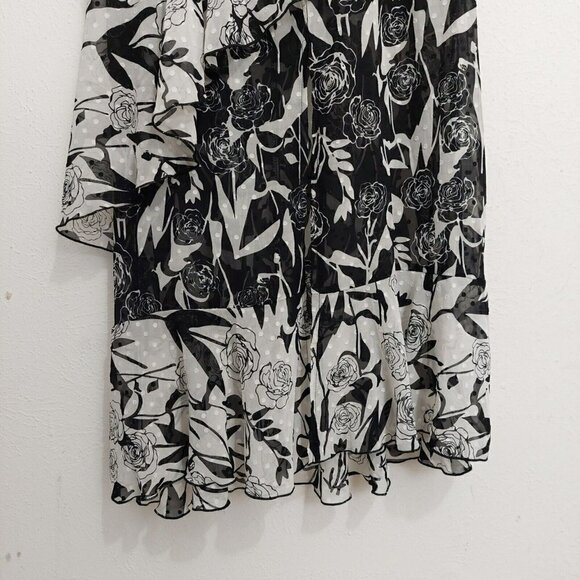 Dark Pink Deconstructed Midi Tea Dress Black White Layered Ruffled Sz US 2 /UK 6 - Picture 6 of 12